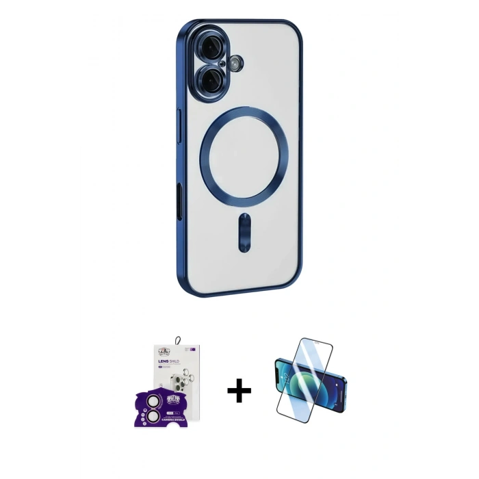MARSİLYAN™- iPhone 16 Kılıf Nova Işık Özel Seri - Siyah 3D Antistatik Seramik Nano Ekran Koruyucu + Bilvis Titan Kamera Lens - PE