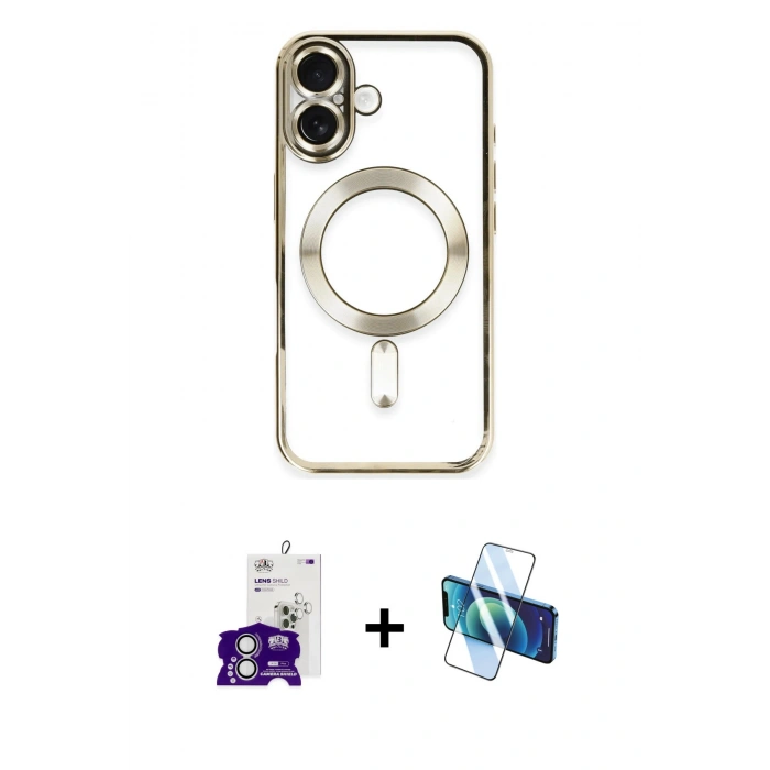 MARSİLYAN™- iPhone 16 Kılıf Nova Işık Özel Seri - Siyah 3D Antistatik Seramik Nano Ekran Koruyucu + Bilvis Titan Kamera Lens - GS