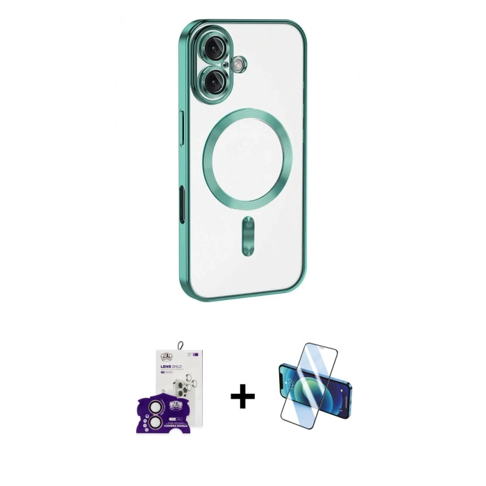 MARSİLYAN™- iPhone 16 Kılıf Nova Işık Özel Seri - Siyah 3D Antistatik Seramik Nano Ekran Koruyucu + Bilvis Titan Kamera Lens - PE
