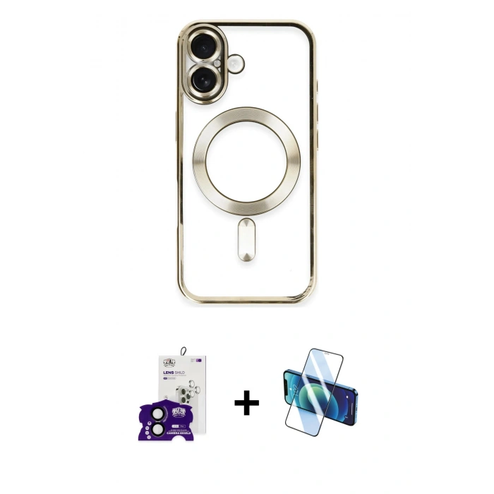 MARSİLYAN™- iPhone 16 Kılıf Nova Işık Özel Seri - Siyah 3D Antistatik Seramik Nano Ekran Koruyucu + Bilvis Titan Kamera Lens - SH