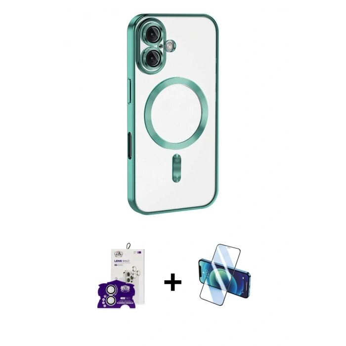 MARSİLYAN™- iPhone 16 Kılıf Nova Işık Özel Seri - Siyah 3D Antistatik Seramik Nano Ekran Koruyucu + Bilvis Titan Kamera Lens - GS
