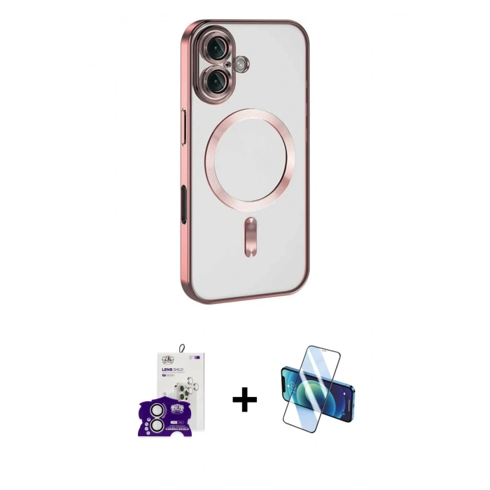 MARSİLYAN™- iPhone 16 Kılıf Nova Işık Özel Seri - Siyah 3D Antistatik Seramik Nano Ekran Koruyucu + Bilvis Titan Kamera Lens - GS
