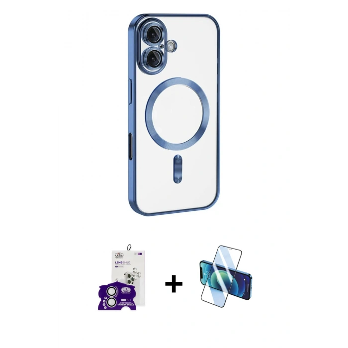 MARSİLYAN™- iPhone 16 Kılıf Nova Işık Özel Seri - Siyah 3D Antistatik Seramik Nano Ekran Koruyucu + Bilvis Titan Kamera Lens - GS