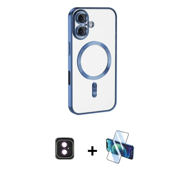 MARSİLYAN™- iPhone 16 Kılıf Nova Işık Özel Seri - Siyah 3D Antistatik Seramik Nano Ekran Koruyucu + PVD Metal Kamera Lens - PE