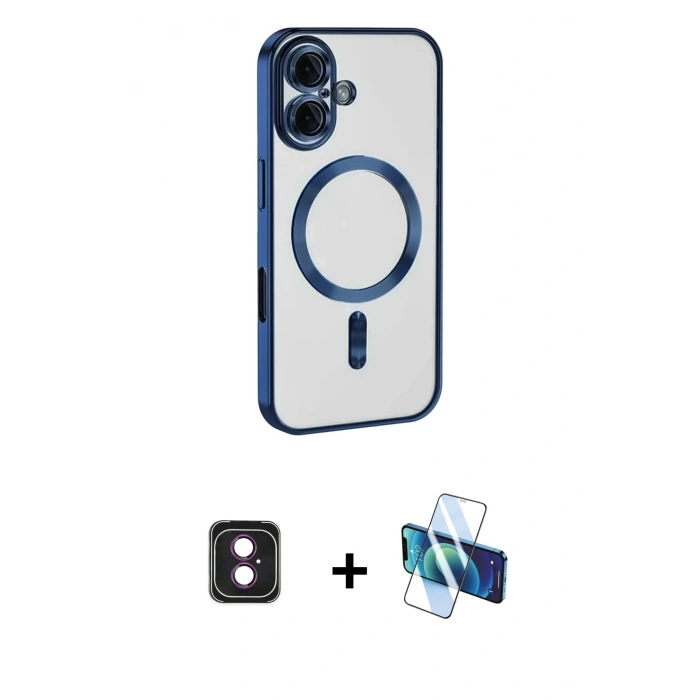 MARSİLYAN™- iPhone 16 Kılıf Nova Işık Özel Seri - Siyah 3D Antistatik Seramik Nano Ekran Koruyucu + PVD Metal Kamera Lens - PE