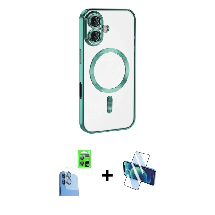 MARSİLYAN™- iPhone 16 Kılıf Nova Işık Özel Seri - Siyah 3D Antistatik Seramik Nano Ekran Koruyucu + Raze Metal Kamera Lens - LT