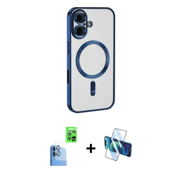 MARSİLYAN™- iPhone 16 Kılıf Nova Işık Özel Seri - Siyah 3D Antistatik Seramik Nano Ekran Koruyucu + Raze Metal Kamera Lens - LT