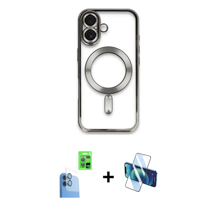 MARSİLYAN™- iPhone 16 Kılıf Nova Işık Özel Seri - Siyah 3D Antistatik Seramik Nano Ekran Koruyucu + Raze Metal Kamera Lens - LT