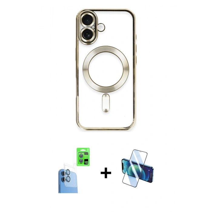 MARSİLYAN™- iPhone 16 Kılıf Nova Işık Özel Seri - Siyah 3D Antistatik Seramik Nano Ekran Koruyucu + Raze Metal Kamera Lens - LT