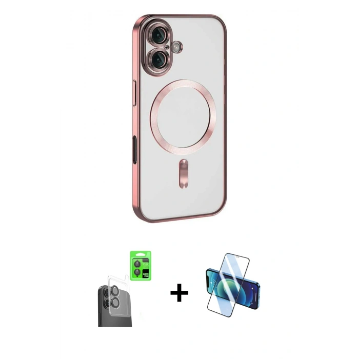 MARSİLYAN™- iPhone 16 Kılıf Nova Işık Özel Seri - Siyah 3D Antistatik Seramik Nano Ekran Koruyucu + Raze Metal Kamera Lens - SH