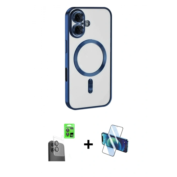 MARSİLYAN™- iPhone 16 Kılıf Nova Işık Özel Seri - Siyah 3D Antistatik Seramik Nano Ekran Koruyucu + Raze Metal Kamera Lens - SH