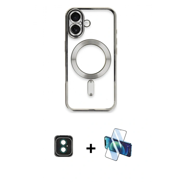 MARSİLYAN™- iPhone 16 Kılıf Nova Işık Özel Seri - Siyah 3D Antistatik Seramik Nano Ekran Koruyucu + PVD Metal Kamera Lens - YL