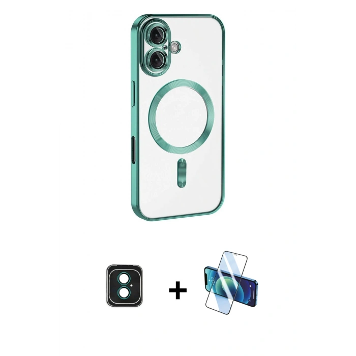 MARSİLYAN™- iPhone 16 Kılıf Nova Işık Özel Seri - Siyah 3D Antistatik Seramik Nano Ekran Koruyucu + PVD Metal Kamera Lens - YL