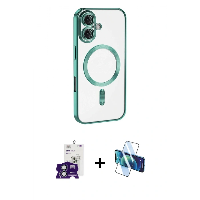 MARSİLYAN™- iPhone 16 Kılıf Nova Işık Özel Seri - Siyah 3D Antistatik Seramik Nano Ekran Koruyucu + Bilvis Titan Kamera Lens - YL