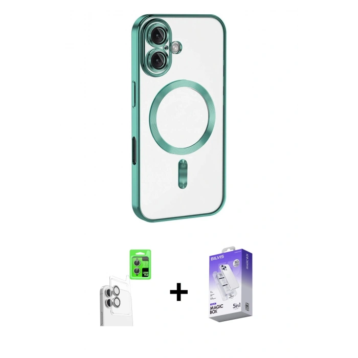 MARSİLYAN™- iPhone 16 Kılıf Nova Işık Özel Seri - Siyah Bilvis 5in1 3D Magic Cam Ekran Koruyucu + Raze Metal Kamera Lens - BZ