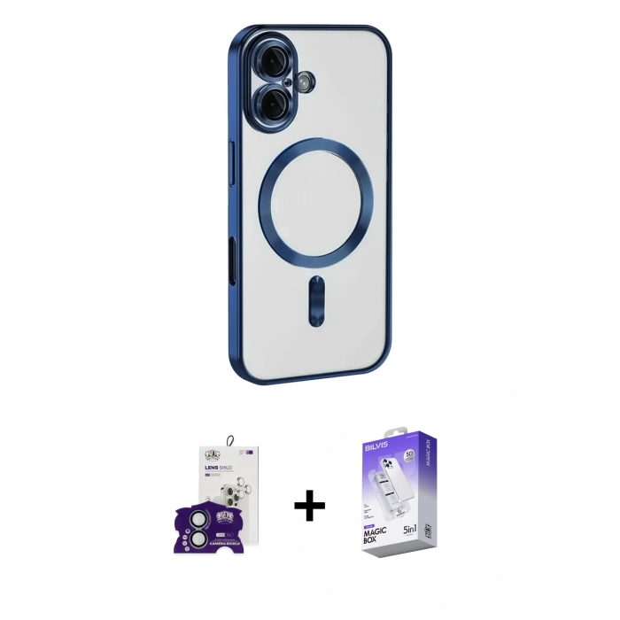 MARSİLYAN™- iPhone 16 Kılıf Nova Işık Özel Seri - Siyah Bilvis 5in1 3D Magic Cam Ekran Koruyucu + Bilvis Titan Kamera Lens - YL