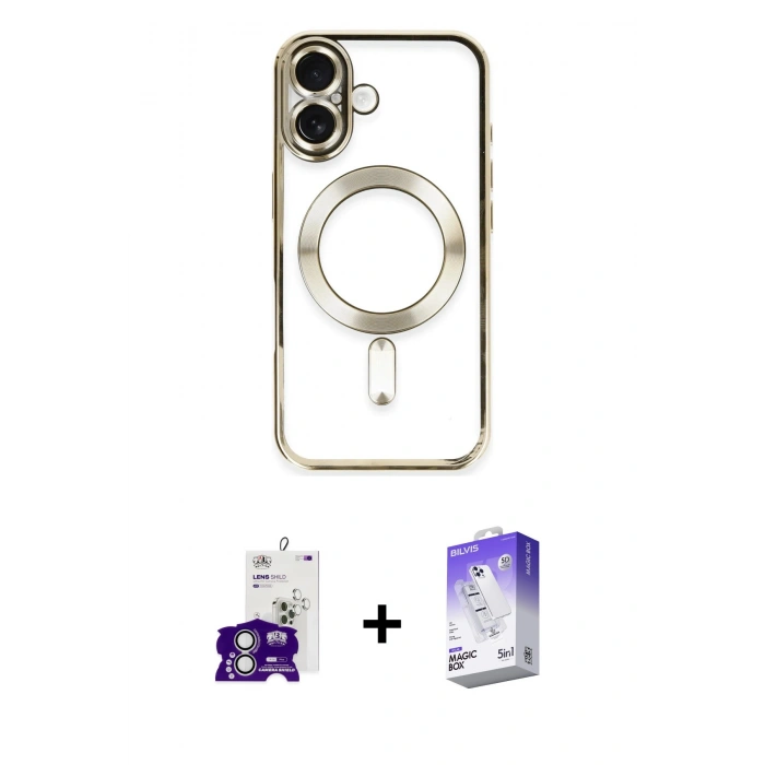 MARSİLYAN™- iPhone 16 Kılıf Nova Işık Özel Seri - Siyah Bilvis 5in1 3D Magic Cam Ekran Koruyucu + Bilvis Titan Kamera Lens - GS