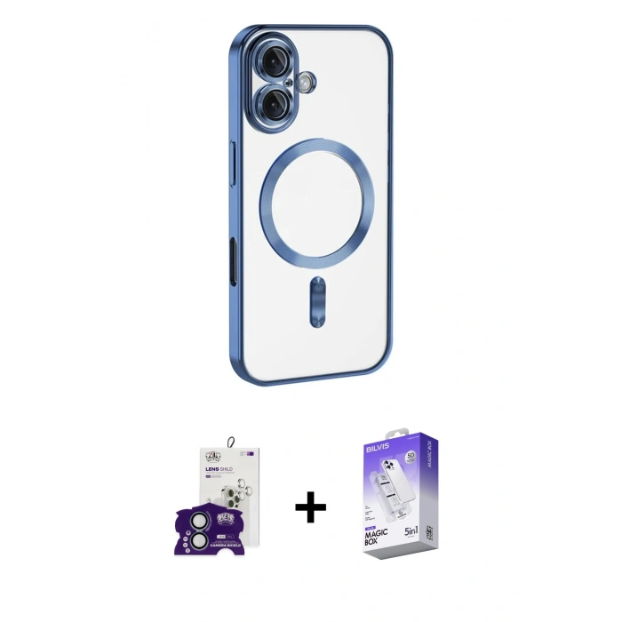 MARSİLYAN™- iPhone 16 Kılıf Nova Işık Özel Seri - Siyah Bilvis 5in1 3D Magic Cam Ekran Koruyucu + Bilvis Titan Kamera Lens - YL
