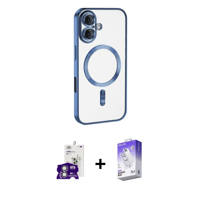 MARSİLYAN™- iPhone 16 Kılıf Nova Işık Özel Seri - Siyah Bilvis 5in1 3D Magic Cam Ekran Koruyucu + Bilvis Titan Kamera Lens - GS