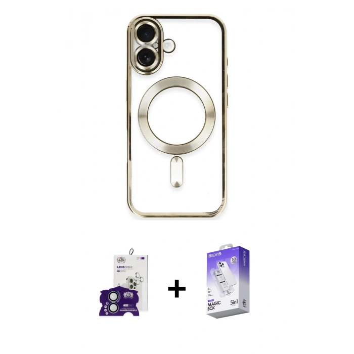 MARSİLYAN™- iPhone 16 Kılıf Nova Işık Özel Seri - Siyah Bilvis 5in1 3D Magic Cam Ekran Koruyucu + Bilvis Titan Kamera Lens - YL