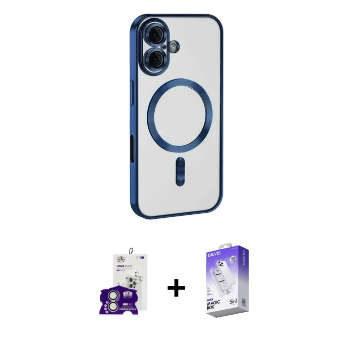 MARSİLYAN™- iPhone 16 Kılıf Nova Işık Özel Seri - Siyah Bilvis 5in1 3D Magic Cam Ekran Koruyucu + Bilvis Titan Kamera Lens - GS