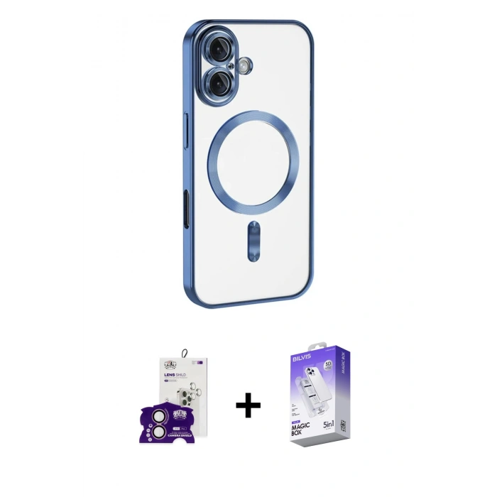 MARSİLYAN™- iPhone 16 Kılıf Nova Işık Özel Seri - Siyah Bilvis 5in1 3D Magic Cam Ekran Koruyucu + Bilvis Titan Kamera Lens - PE