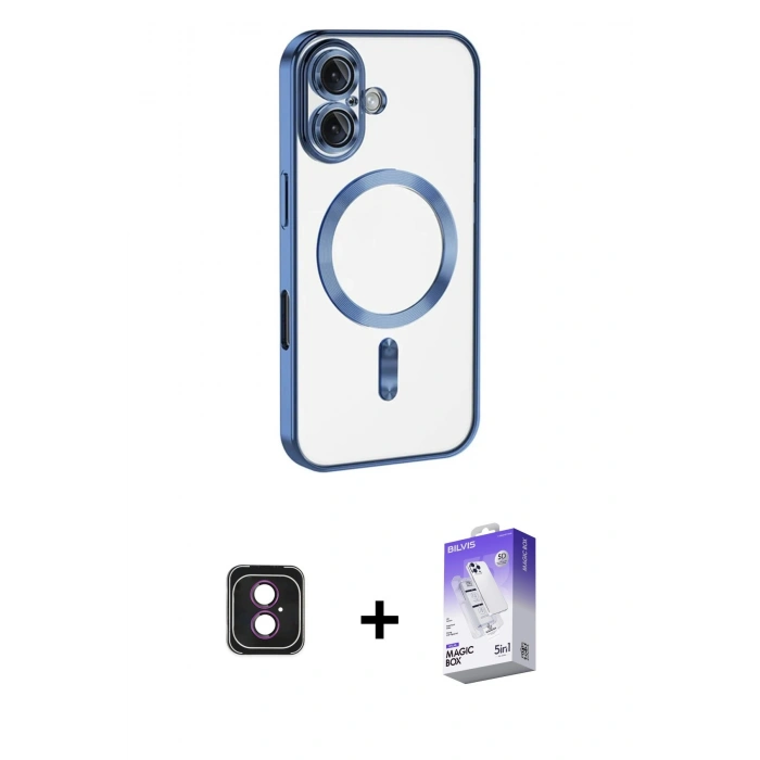 MARSİLYAN™- iPhone 16 Kılıf Nova Işık Özel Seri - Siyah Bilvis 5in1 3D Magic Cam Ekran Koruyucu + PVD Metal Kamera Lens - PE