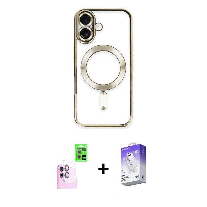 MARSİLYAN™- iPhone 16 Kılıf Nova Işık Özel Seri - Siyah Bilvis 5in1 3D Magic Cam Ekran Koruyucu + Raze Metal Kamera Lens - PE