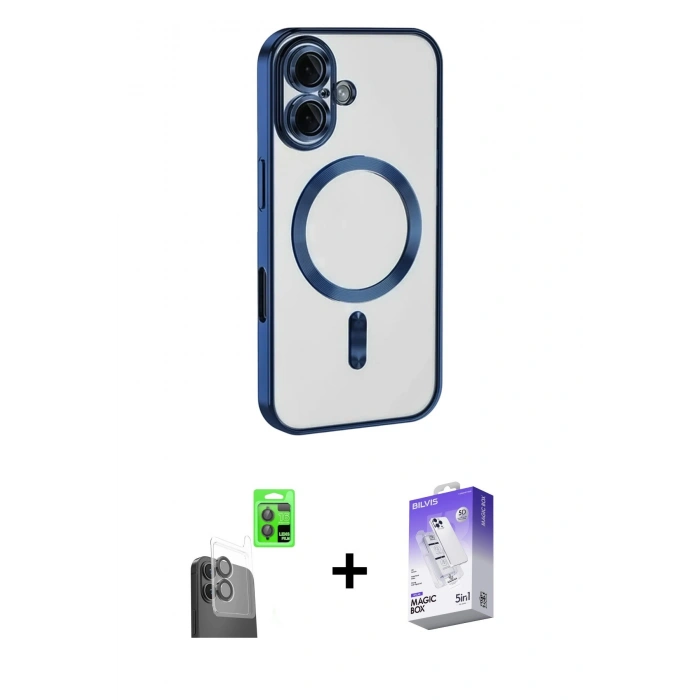 MARSİLYAN™- iPhone 16 Kılıf Nova Işık Özel Seri - Siyah Bilvis 5in1 3D Magic Cam Ekran Koruyucu + Raze Metal Kamera Lens - SH