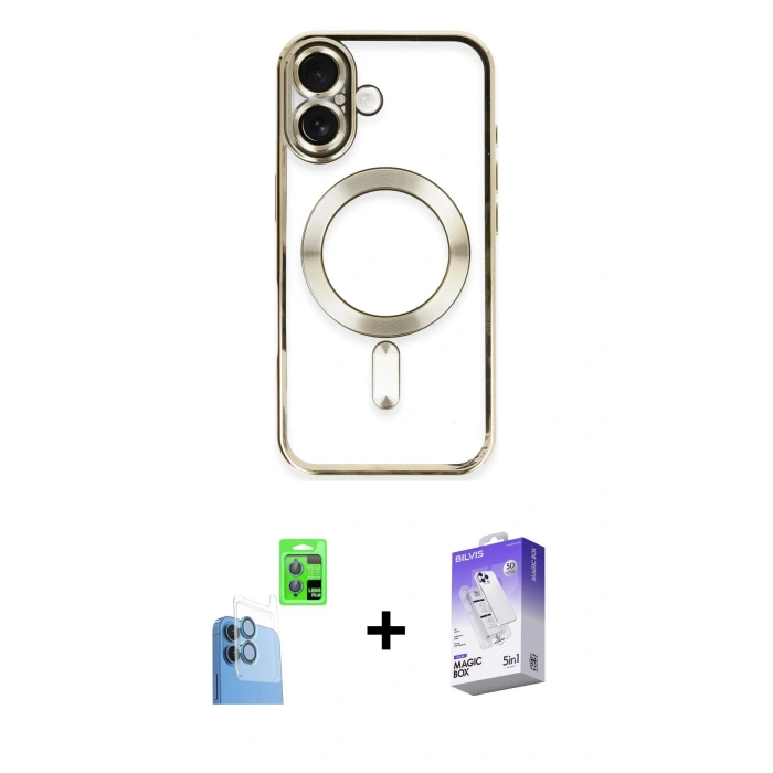MARSİLYAN™- iPhone 16 Kılıf Nova Işık Özel Seri - Siyah Bilvis 5in1 3D Magic Cam Ekran Koruyucu + Raze Metal Kamera Lens - LT
