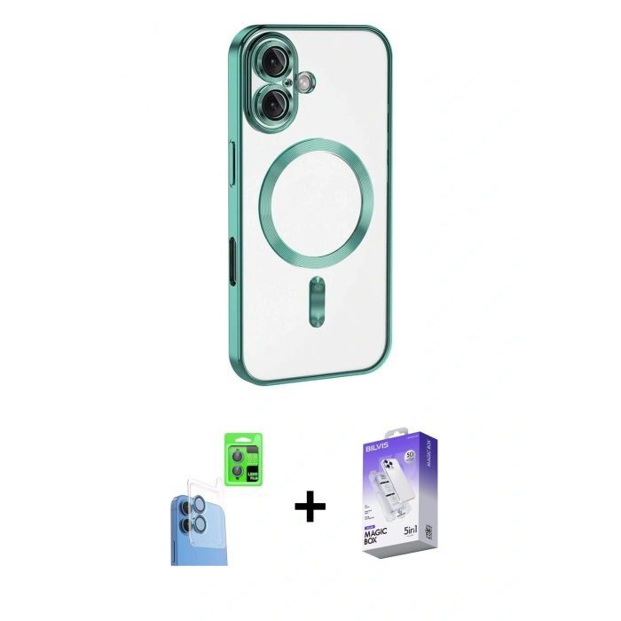 MARSİLYAN™- iPhone 16 Kılıf Nova Işık Özel Seri - Siyah Bilvis 5in1 3D Magic Cam Ekran Koruyucu + Raze Metal Kamera Lens - LT