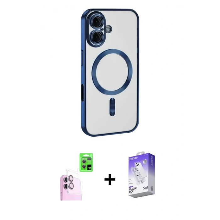 MARSİLYAN™- iPhone 16 Kılıf Nova Işık Özel Seri - Siyah Bilvis 5in1 3D Magic Cam Ekran Koruyucu + Raze Metal Kamera Lens - PE