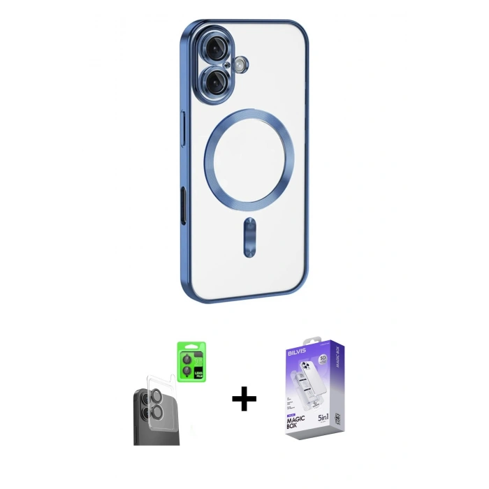 MARSİLYAN™- iPhone 16 Kılıf Nova Işık Özel Seri - Siyah Bilvis 5in1 3D Magic Cam Ekran Koruyucu + Raze Metal Kamera Lens - SH