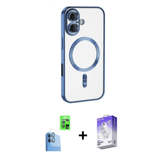 MARSİLYAN™- iPhone 16 Kılıf Nova Işık Özel Seri - Siyah Bilvis 5in1 3D Magic Cam Ekran Koruyucu + Raze Metal Kamera Lens - LT