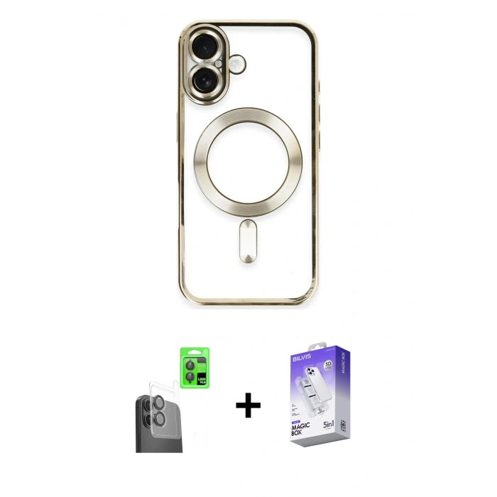 MARSİLYAN™- iPhone 16 Kılıf Nova Işık Özel Seri - Siyah Bilvis 5in1 3D Magic Cam Ekran Koruyucu + Raze Metal Kamera Lens - SH