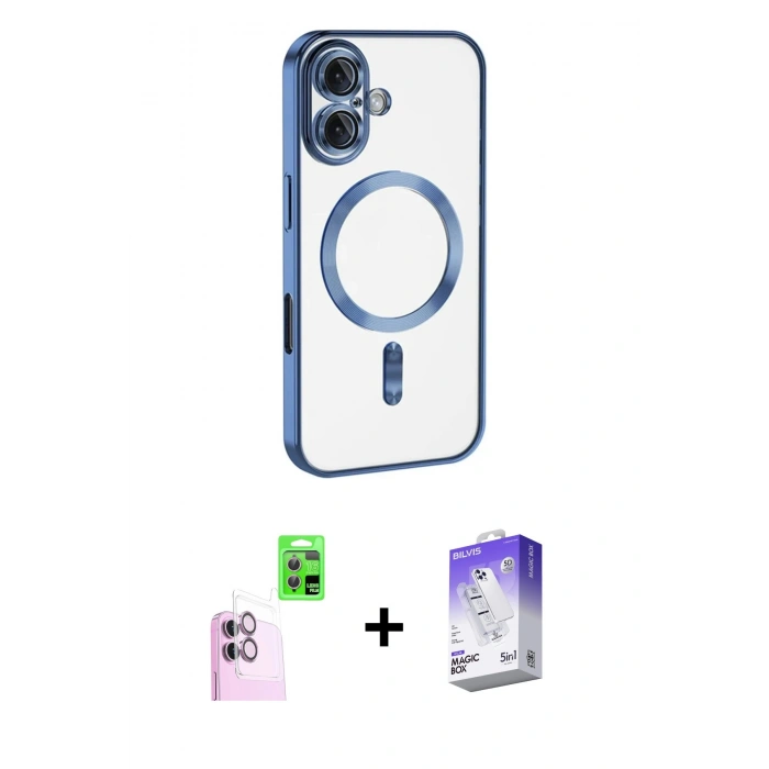 MARSİLYAN™- iPhone 16 Kılıf Nova Işık Özel Seri - Siyah Bilvis 5in1 3D Magic Cam Ekran Koruyucu + Raze Metal Kamera Lens - PE