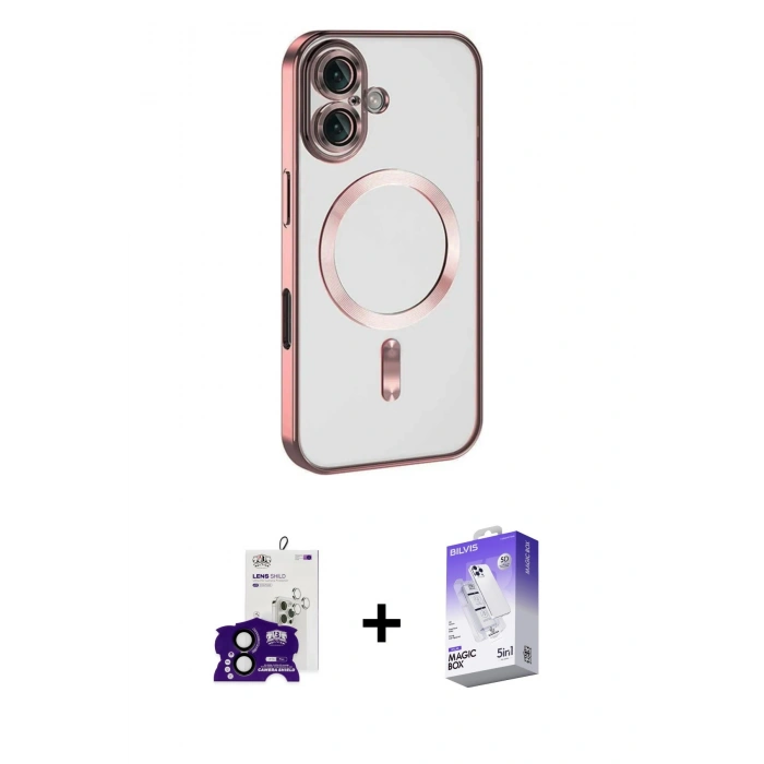 MARSİLYAN™- iPhone 16 Kılıf Nova Işık Özel Seri - Siyah Bilvis 5in1 3D Magic Cam Ekran Koruyucu + Bilvis Titan Kamera Lens - SH