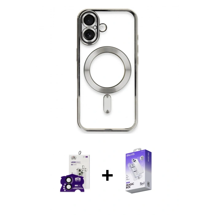 MARSİLYAN™- iPhone 16 Kılıf Nova Işık Özel Seri - Siyah Bilvis 5in1 3D Magic Cam Ekran Koruyucu + Bilvis Titan Kamera Lens - SH