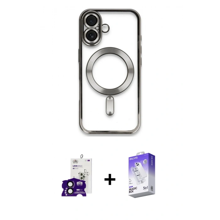 MARSİLYAN™- iPhone 16 Kılıf Nova Işık Özel Seri - Siyah Bilvis 5in1 3D Magic Cam Ekran Koruyucu + Bilvis Titan Kamera Lens - SH