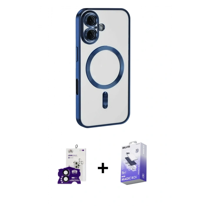 MARSİLYAN™- iPhone 16 Kılıf Nova Işık Özel Seri - Siyah Bilvis 5in1 5D Magic Hayalet Cam Ekran Koruyucu + Bilvis Titan Kamera Lens - SH
