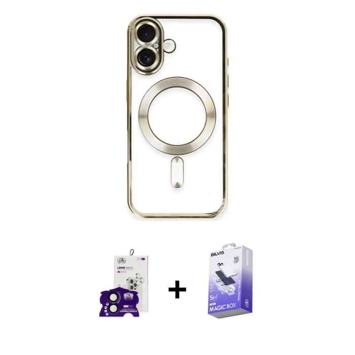 MARSİLYAN™- iPhone 16 Kılıf Nova Işık Özel Seri - Siyah Bilvis 5in1 5D Magic Hayalet Cam Ekran Koruyucu + Bilvis Titan Kamera Lens - SH