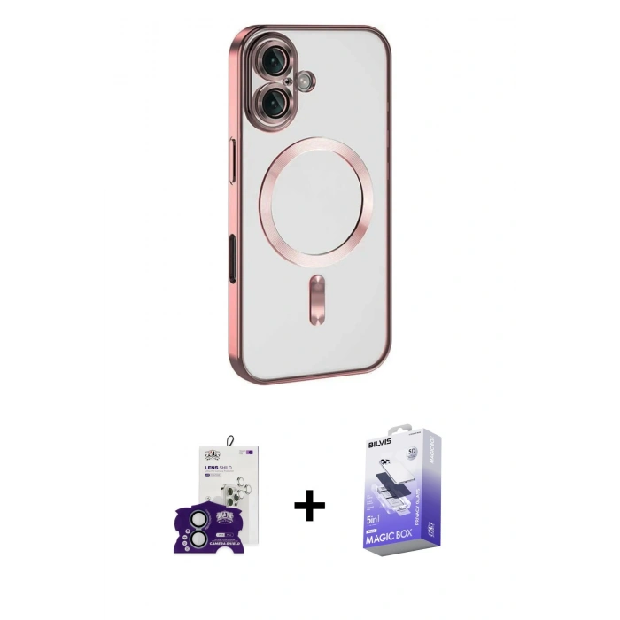 MARSİLYAN™- iPhone 16 Kılıf Nova Işık Özel Seri - Siyah Bilvis 5in1 5D Magic Hayalet Cam Ekran Koruyucu + Bilvis Titan Kamera Lens - YL
