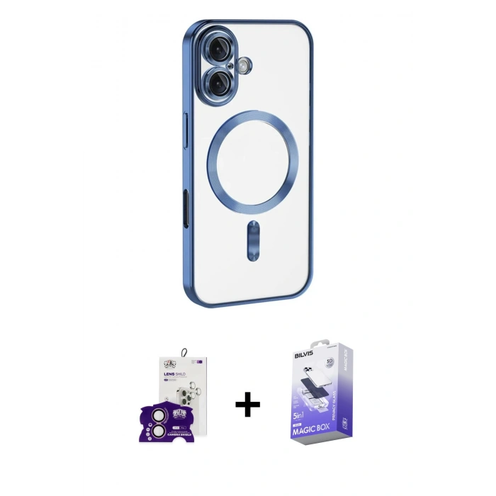 MARSİLYAN™- iPhone 16 Kılıf Nova Işık Özel Seri - Siyah Bilvis 5in1 5D Magic Hayalet Cam Ekran Koruyucu + Bilvis Titan Kamera Lens - PE