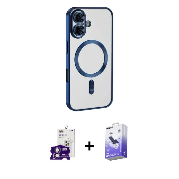 MARSİLYAN™- iPhone 16 Kılıf Nova Işık Özel Seri - Siyah Bilvis 5in1 5D Magic Hayalet Cam Ekran Koruyucu + Bilvis Titan Kamera Lens - PE