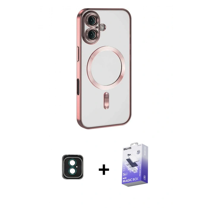 MARSİLYAN™- iPhone 16 Kılıf Nova Işık Özel Seri - Siyah Bilvis 5in1 5D Magic Hayalet Cam Ekran Koruyucu + PVD Metal Kamera Lens - YL