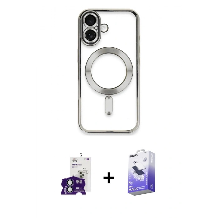 MARSİLYAN™- iPhone 16 Kılıf Nova Işık Özel Seri - Siyah Bilvis 5in1 5D Magic Hayalet Cam Ekran Koruyucu + Bilvis Titan Kamera Lens - YL