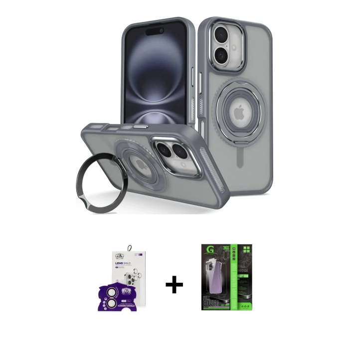MARSİLYAN™- iPhone 16 Kılıf Nova Minimal Serisi - Şeffaf 360 Full Body Arka Koruyucu + Bilvis Titan Kamera Lens - PE