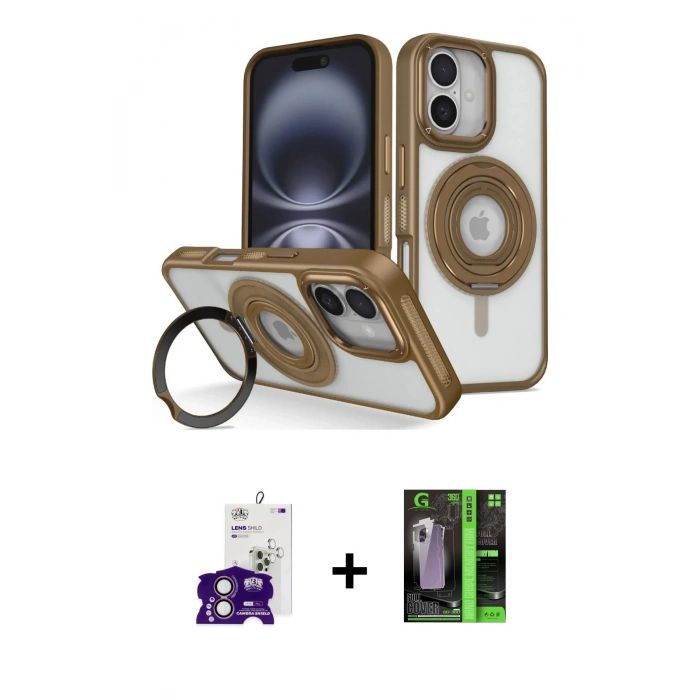 MARSİLYAN™- iPhone 16 Kılıf Nova Minimal Serisi - Şeffaf 360 Full Body Arka Koruyucu + Bilvis Titan Kamera Lens - PE