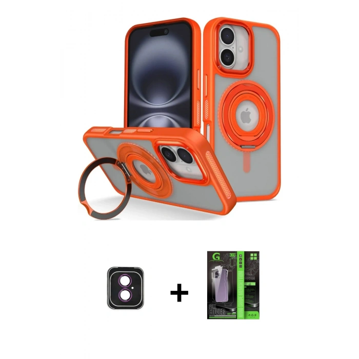 MARSİLYAN™- iPhone 16 Kılıf Nova Minimal Serisi - Şeffaf 360 Full Body Arka Koruyucu + PVD Metal Kamera Lens - PE