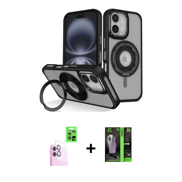 MARSİLYAN™- iPhone 16 Kılıf Nova Minimal Serisi - Şeffaf 360 Full Body Arka Koruyucu + Raze Metal Kamera Lens - PE